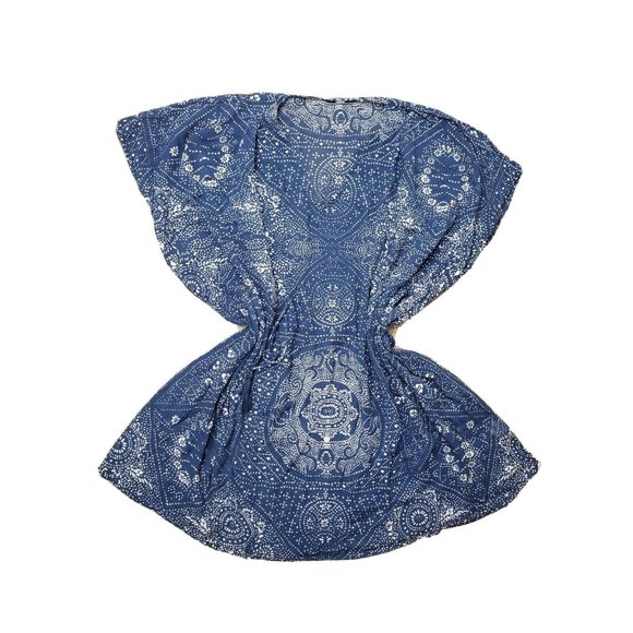 Garnet Hill Women's S Tunic Blue Floral Flowy Oversized V-Neck Sleeveless Sheer - Picture 1 of 12